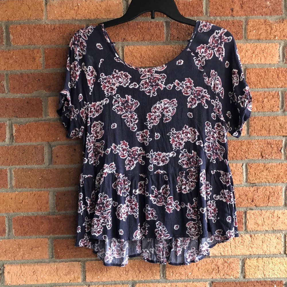 Cute grey and red floral shirt
